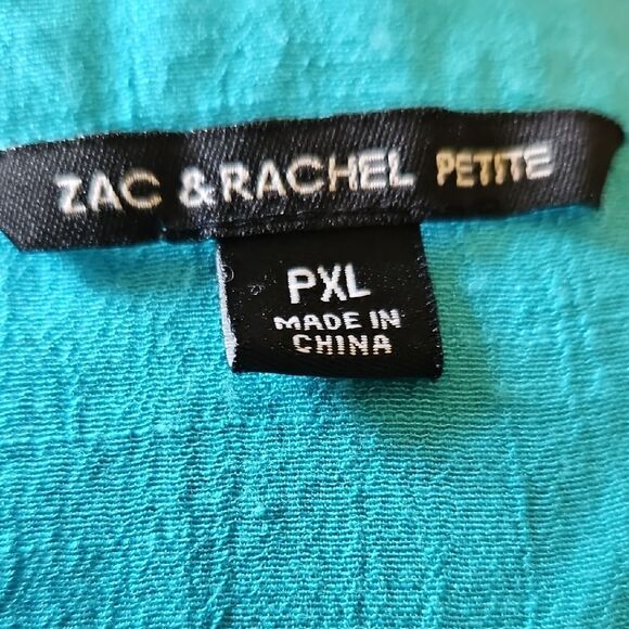 Zac & Rachel Blue Pleated LS Blouse Woman Petite M Button‑Front Lightweight Top - Picture 2 of 5